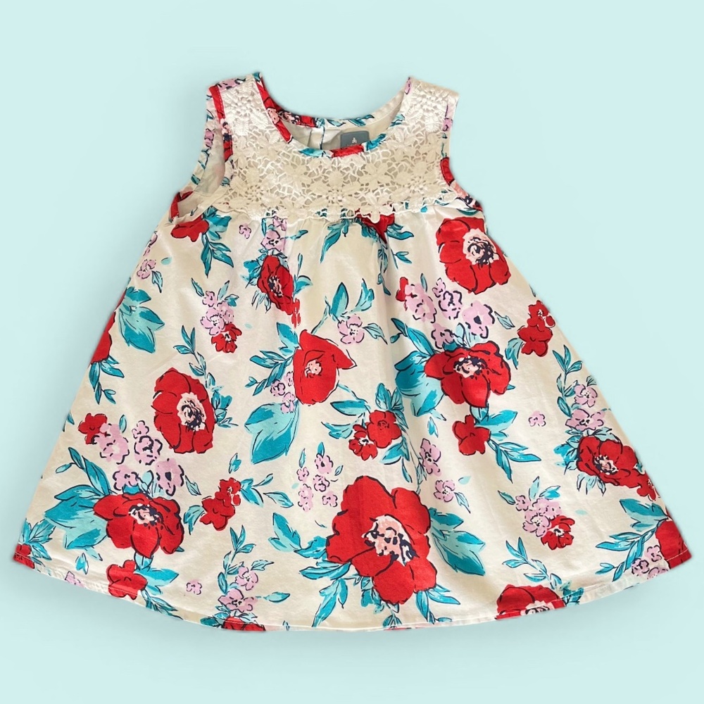 GAP Baby Gap Boho Flowered Sundress Lined Cotton Crochet Size 2 years